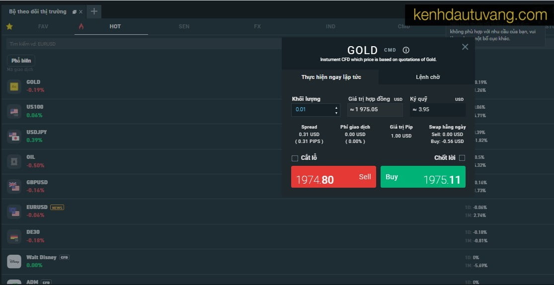 Tìm kiếm mã Gold để giao dịch vàng CFD tại sàn XTB